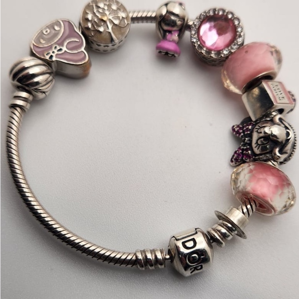 Silver Charm Bracelet with Pink Accents